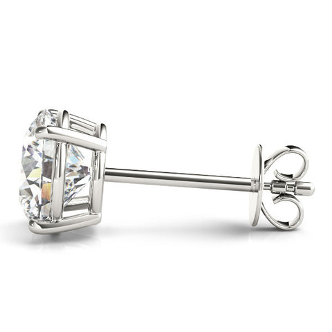 White gold Round Brilliant Diamond Stud Earrings with Four-Prong Basket Setting in White Gold