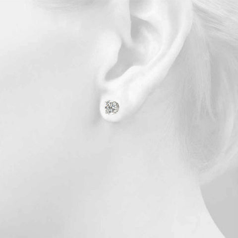 White gold Round Brilliant Diamond Stud Earrings with Four-Prong Basket Setting in White Gold