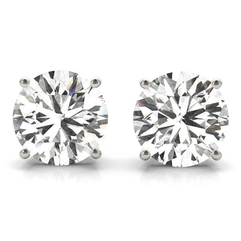 White gold Round Brilliant Diamond Stud Earrings with Four-Prong Basket Setting in White Gold