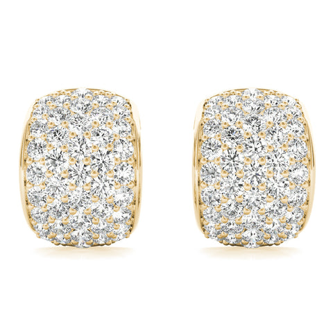 Yellow gold Pavé Round Diamond Huggie Earrings with Prong Setting