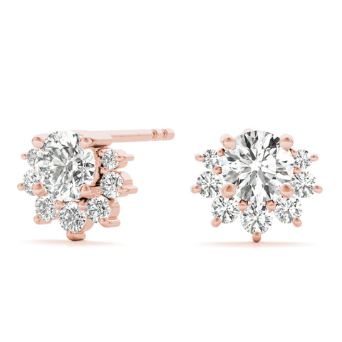 Rose gold Cluster Round Diamond Stud Earrings with White Gold Band and Four-Prong Setting
