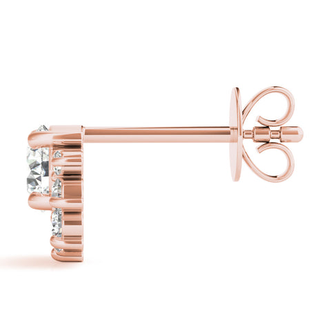 Rose gold Cluster Round Diamond Stud Earrings with White Gold Band and Four-Prong Setting