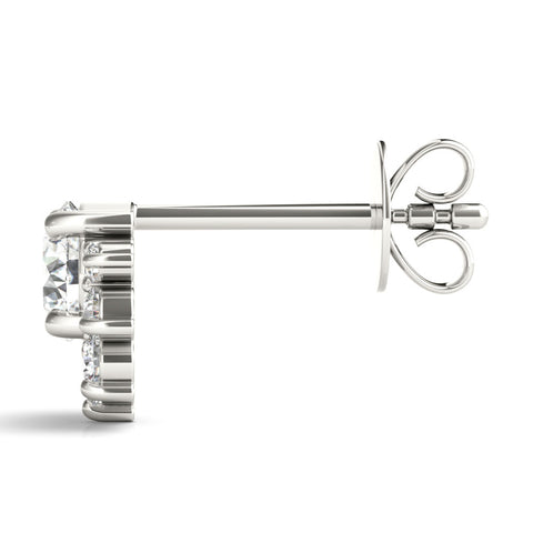 White gold Cluster Round Diamond Stud Earrings with White Gold Band and Four-Prong Setting