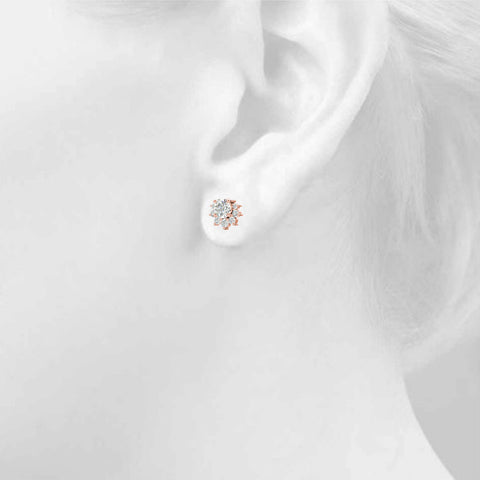 Rose gold Cluster Round Diamond Stud Earrings with White Gold Band and Four-Prong Setting