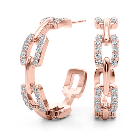 Rose gold Pavé Round Diamond Link Hoop Earrings with Prong Setting 1