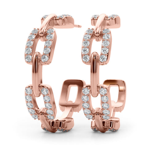 Rose gold Pavé Round Diamond Link Hoop Earrings with Prong Setting 2