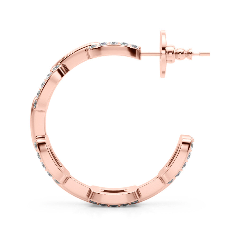 Rose gold Pavé Round Diamond Link Hoop Earrings with Prong Setting 3