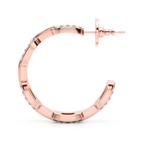 Rose gold Pavé Round Diamond Link Hoop Earrings with Prong Setting 3
