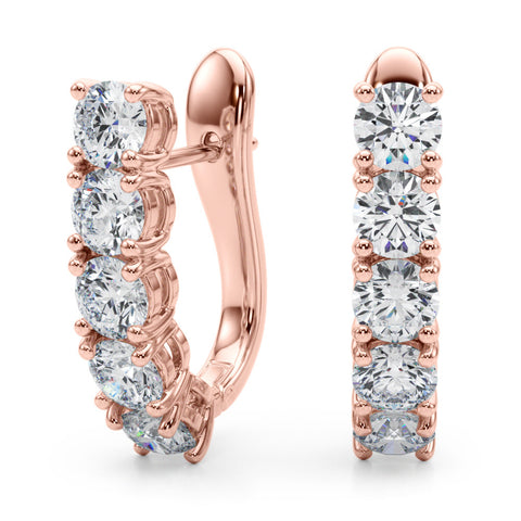 Rose gold Round Diamond Channel Set Hoop Earrings with Four-Prong Setting