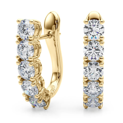 Yellow gold Round Diamond Channel Set Hoop Earrings with Four-Prong Setting