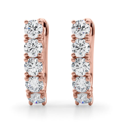 Rose gold Round Diamond Channel Set Hoop Earrings with Four-Prong Setting