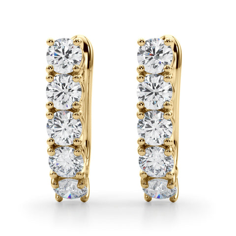 Yellow gold Round Diamond Channel Set Hoop Earrings with Four-Prong Setting
