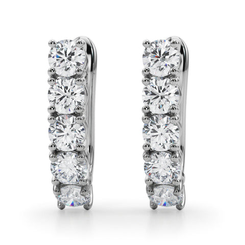 White gold Round Diamond Channel Set Hoop Earrings with Four-Prong Setting