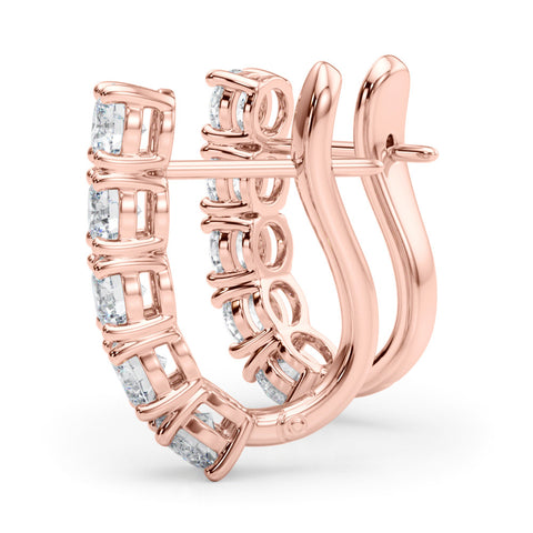 Rose gold Round Diamond Channel Set Hoop Earrings with Four-Prong Setting