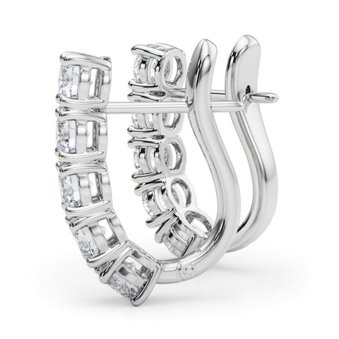 White gold Round Diamond Channel Set Hoop Earrings with Four-Prong Setting