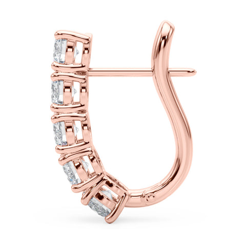 Rose gold Round Diamond Channel Set Hoop Earrings with Four-Prong Setting