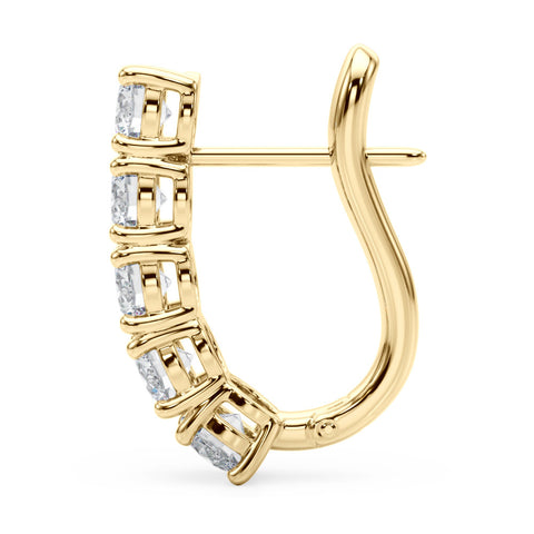Yellow gold Round Diamond Channel Set Hoop Earrings with Four-Prong Setting