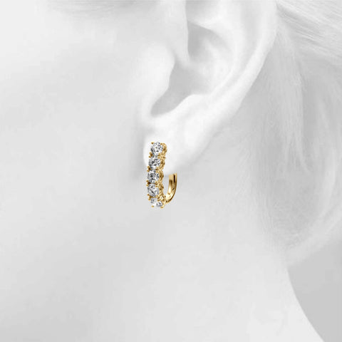 Yellow gold Round Diamond Channel Set Hoop Earrings with Four-Prong Setting