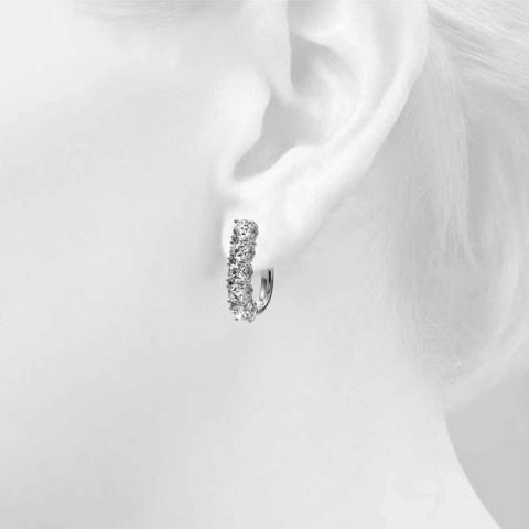 White gold Round Diamond Channel Set Hoop Earrings with Four-Prong Setting