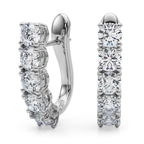 White gold Round Diamond Channel Set Hoop Earrings with Four-Prong Setting