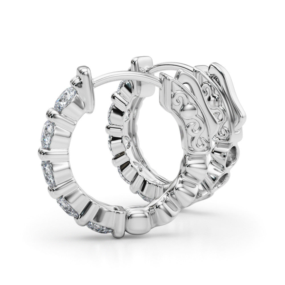 White gold Round Diamond Eternity Hoop Earrings with Scalloped Band and Four-Prong Setting 2
