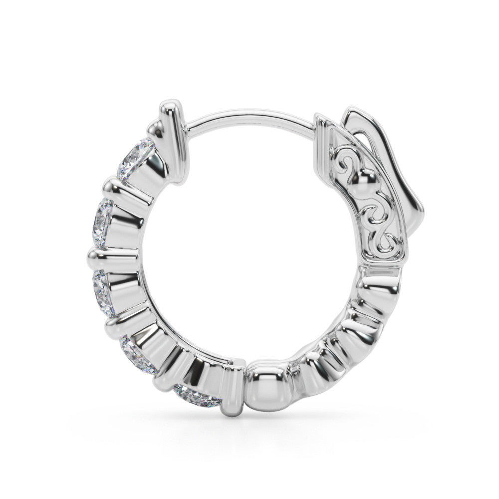 White gold Round Diamond Eternity Hoop Earrings with Scalloped Band and Four-Prong Setting 3