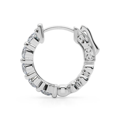 White gold Round Diamond Eternity Hoop Earrings with Scalloped Band and Four-Prong Setting 3