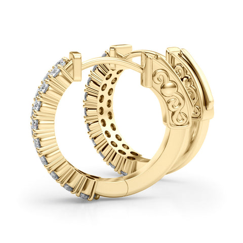 Yellow gold Pave Round Diamond Hoop Earrings with Channel Band and Shared Prong Setting 2
