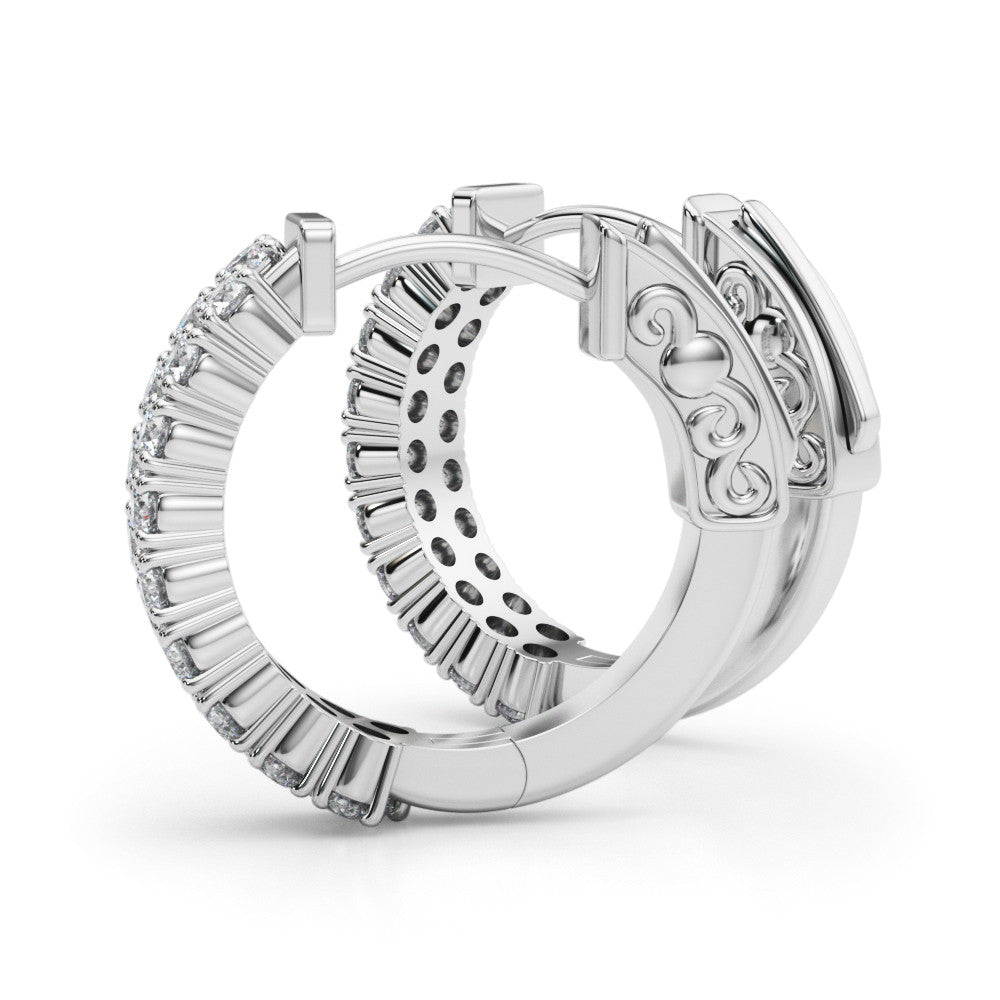 White gold Pave Round Diamond Hoop Earrings with Channel Band and Shared Prong Setting 2