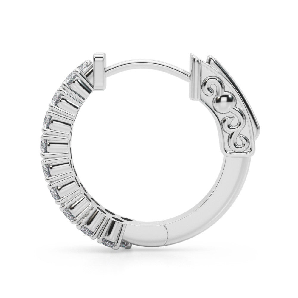 White gold Pave Round Diamond Hoop Earrings with Channel Band and Shared Prong Setting 3