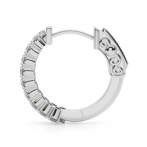 White gold Pave Round Diamond Hoop Earrings with Channel Band and Shared Prong Setting 3