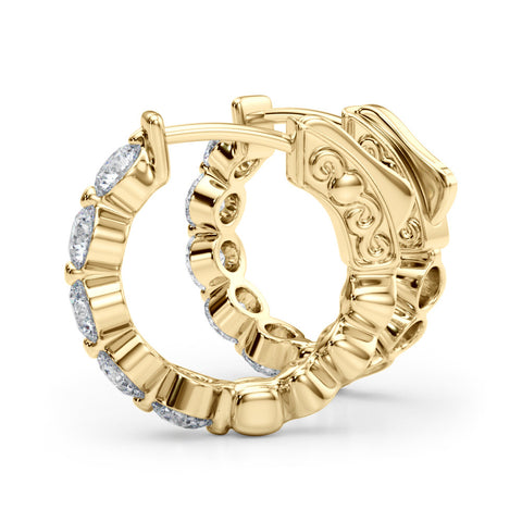 Yellow gold Round Brilliant Diamond Inside-Out Hoop Earrings with Shared Prong Setting 2
