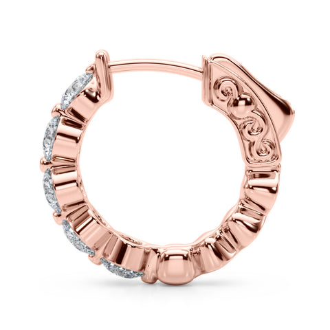 Rose gold Round Brilliant Diamond Inside-Out Hoop Earrings with Shared Prong Setting 3