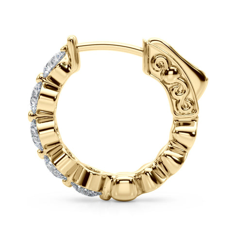 Yellow gold Round Brilliant Diamond Inside-Out Hoop Earrings with Shared Prong Setting 3