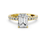 5 Carat Emerald Cut Yellow gold Diamond Solitaire Ring with Round  Pavé Band and Four-Prong Setting_36