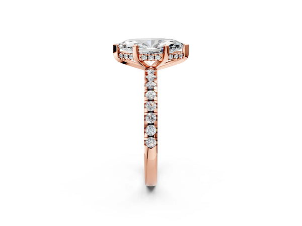 5 Carat Marquise Cut Rose gold Diamond Solitaire Ring with Round Pavé Band and Four-Prong Setting