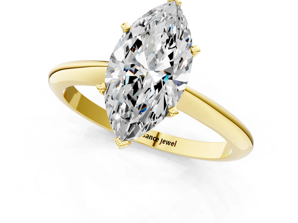 5 Carat Marquise Cut Yellow gold Diamond Solitaire Engagement Ring with Classic Band and Four-Prong Setting