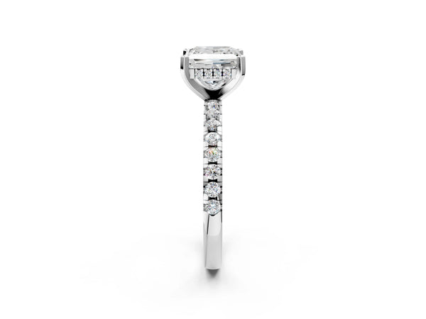 5 Carat Princess Cut Platinum Diamond Solitaire Ring with Round Pavé Band and Four-Prong Setting