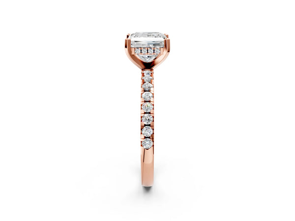 5 Carat Princess Cut Rose gold Diamond Solitaire Ring with Round Pavé Band and Four-Prong Setting