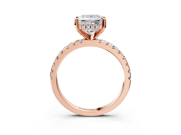 5 Carat Princess Cut Rose gold Diamond Solitaire Ring with Round Pavé Band and Four-Prong Setting