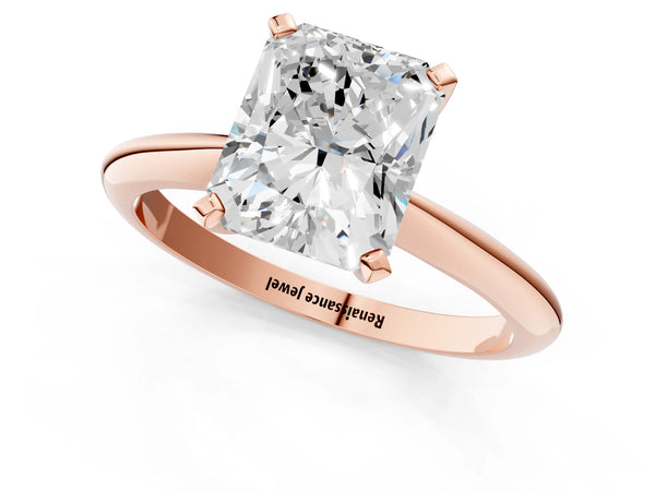 5 Carat Radiant Cut Rose gold Diamond Solitaire Engagement Ring with Classic Band and Four-Prong Setting
