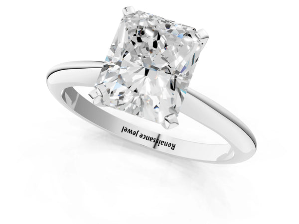 5 Carat Radiant Cut White gold Diamond Solitaire Engagement Ring with Classic Band and Four-Prong Setting
