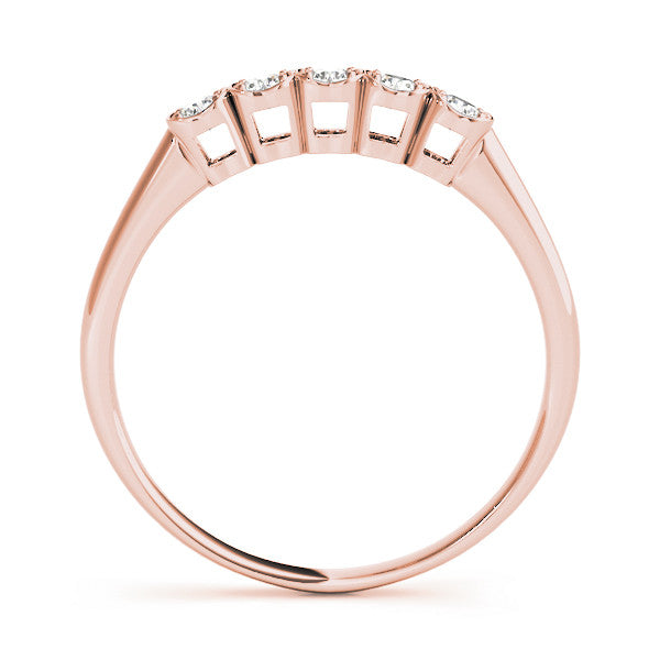 Rose gold Five-Stone Round Diamond Bezel Set White Gold Band 2