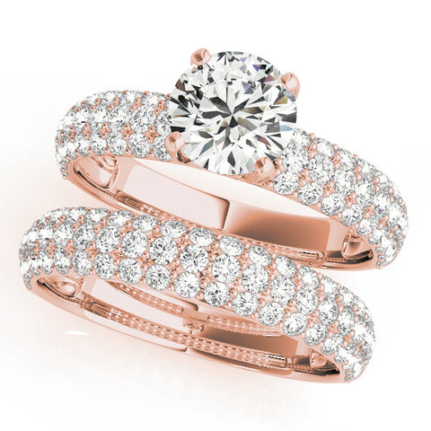 Rose gold Round Cut Diamond Pave Band with Prong Setting