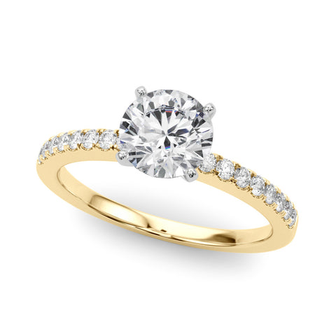 Yellow gold Round Solitaire Diamond with Pavé Band and Four-Prong Setting