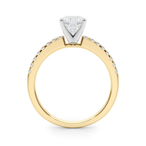 Yellow gold Cushion Solitaire Diamond with Pavé Band and Four-Prong Setting