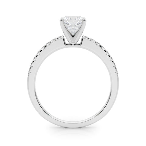 White gold Cushion Solitaire Diamond with Pavé Band and Four-Prong Setting