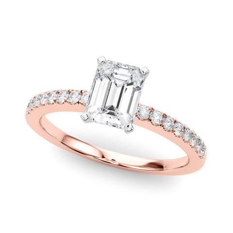 Rose gold Emerald Solitaire Diamond with Pavé Band and Four-Prong Setting