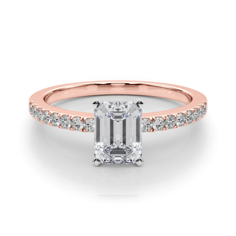 Rose gold Emerald Solitaire Diamond with Pavé Band and Four-Prong Setting