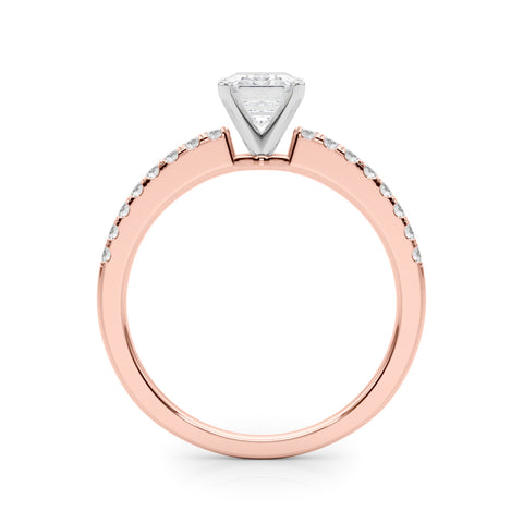 Rose gold Emerald Solitaire Diamond with Pavé Band and Four-Prong Setting